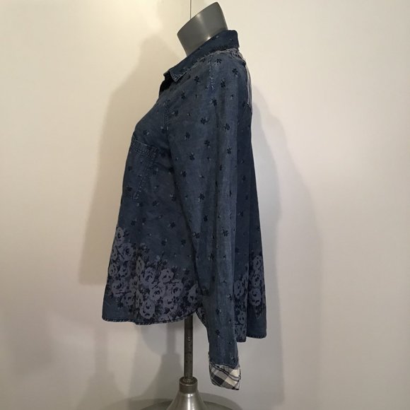 Free People Dottie Over You Chambray Button Up Floral and Plaid Blouse Size S - Picture 7 of 14